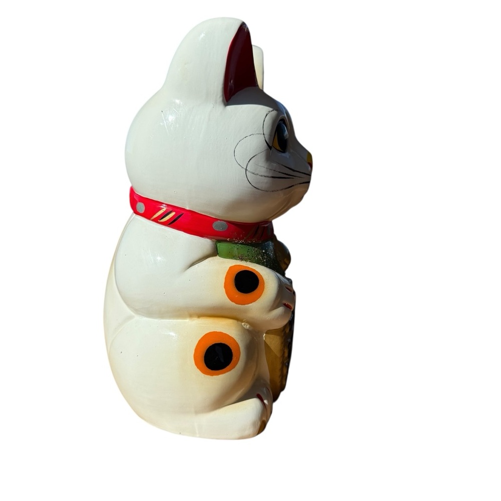 VINTAGE MANEKI NEKO BECKONING CAT BANK – JAPANESE LUCKY CAT FIGURINE - Picture 6 of 9